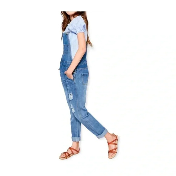 NEW NO BOUNDARIES OVERALL JEANS BLUE SIZE  SMALL 3-5 DESTROYED - Picture 5 of 8